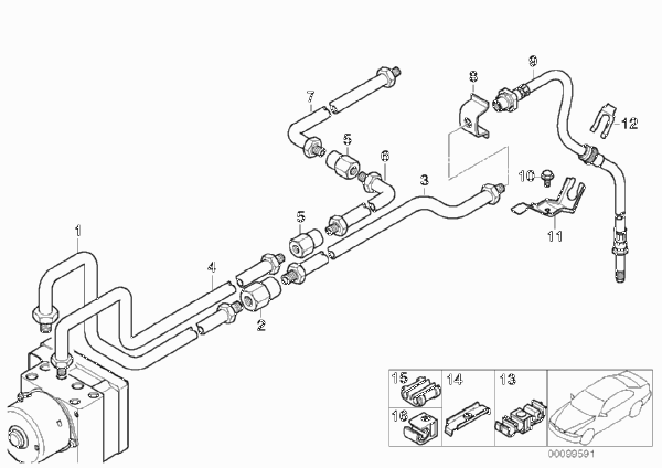 Трубопровод тормозного привода Зд с DSC для BMW E46 M3 CSL S54 (схема запчастей)