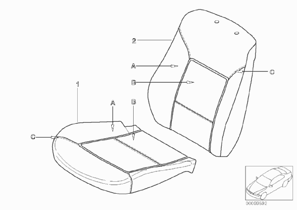 Индивид.обивка серийного сиденья кожа для BMW E46 320d M47N (схема запчастей)
