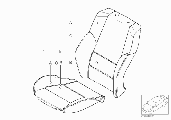 Индивид.обивка спортивного сиденья кожа для BMW E46 325xi M54 (схема запчастей)