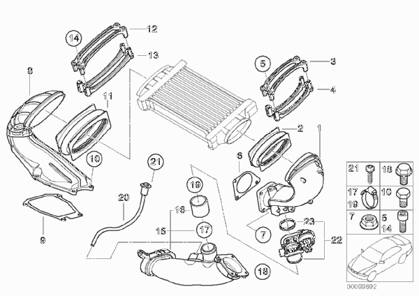 Система охлаждения наддувочного воздуха для BMW R52 Cooper S W11 (схема запчастей)
