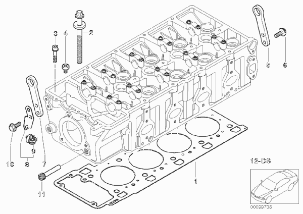 Головка блока цилиндров-доп.элементы для BMW E65 740d M67 (схема запчастей)