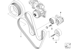 Ременный привод водяной помпы/генератора для BMW E65 745d M67N (схема запасных частей)
