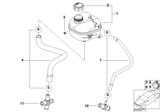 Расширит.бачок/трубопроводы для BMW R53 Cooper S W11 (схема запасных частей)