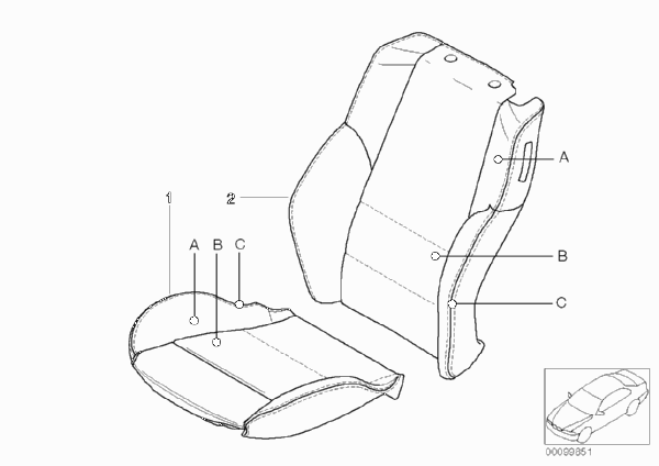 Индивид.обивка спортивного сиденья кожа для BMW E46 M3 S54 (схема запчастей)