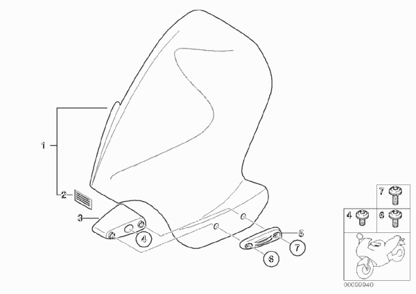 Доп. элементы ветрозащитного щитка для BMW R21 R 1150 GS 00 (0415,0495) 0 (схема запчастей)
