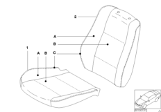 Обивка баз.сиденья Indi Alcantara/Online для BMW E46 325Ci M54 (схема запасных частей)