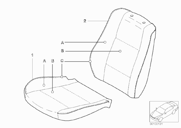 Обивка баз.сиденья Indi Alcantara/Online для BMW E46 320i M54 (схема запчастей)
