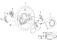 Многофункциональное рулевое колесо с НПБ для BMW R50 One 1.4i W10 (схема запасных частей)