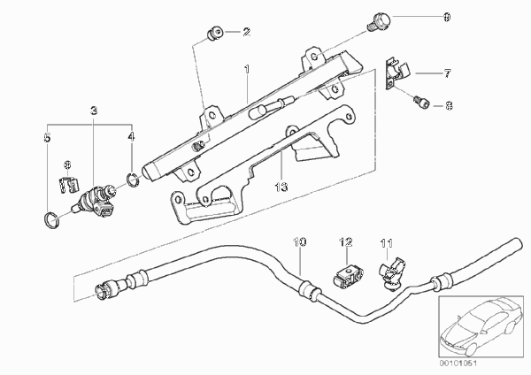 Система впрыска/форсунка для BMW E46 318i N42 (схема запчастей)