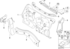 Детали щитка передка для BMW R50 One D W17 (схема запасных частей)