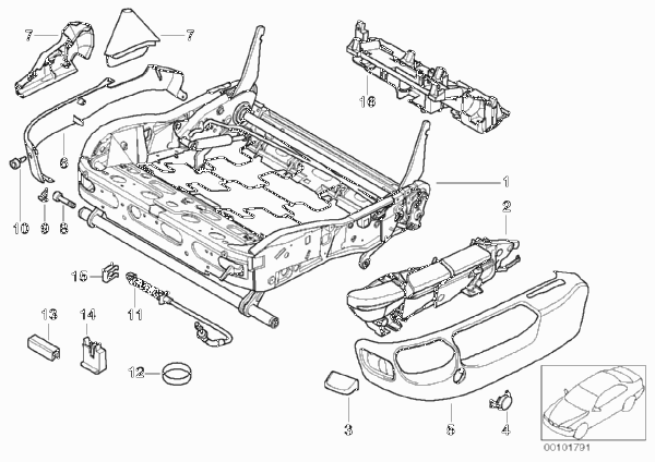 Сиденье Пд-каркас сиденья/накладки для BMW E39 525tds M51 (схема запчастей)