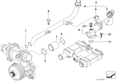 Трубопровод системы охлаждения для BMW E65 740d M67 (схема запасных частей)