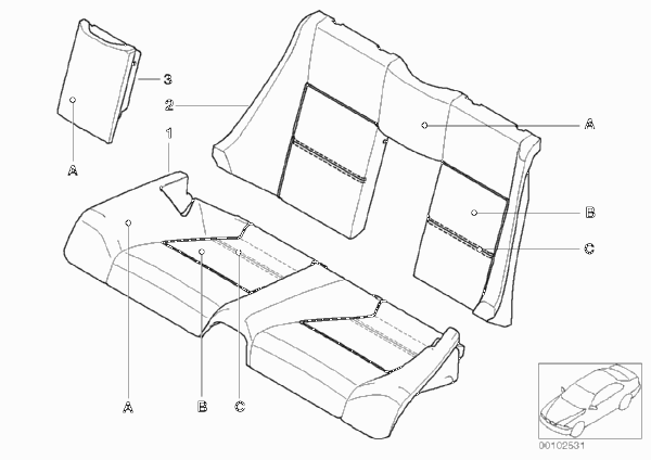 Индивидуальная обивка сиденья Зд кожа Q9 для BMW E46 325Ci M54 (схема запчастей)