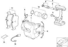 Датчик износа торм.накладки пер.колеса для BMW E85 Z4 M3.2 S54 (схема запасных частей)