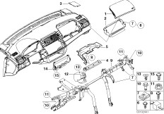 Доп.элементы панели приборов для BMW E53 X5 3.0i M54 (схема запасных частей)