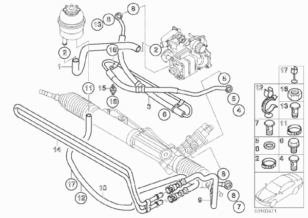 Маслопроводы гидроусилителя рул.управл. для BMW E46 318i N46 (схема запчастей)