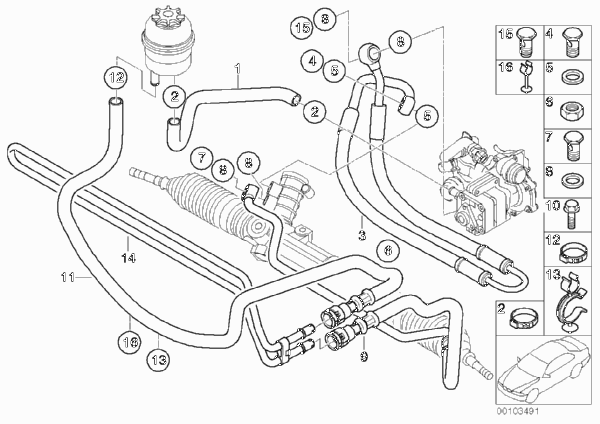 Маслопроводы гидроусилителя рул.управл. для BMW E46 316i N42 (схема запчастей)