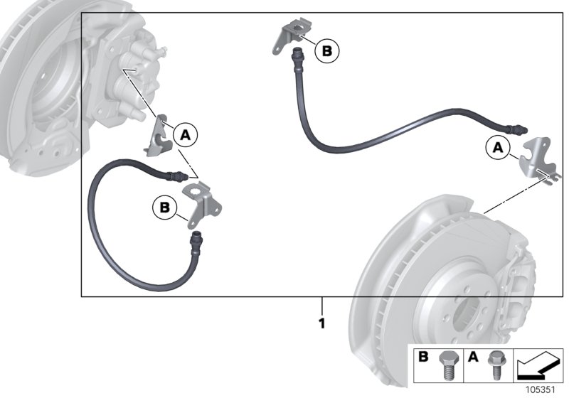 Комплект переднего тормозного шланга для ROLLS-ROYCE RR2 Drophead N73 (схема запчастей)