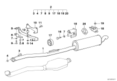 Задний дополнительный глушитель для BMW E34 525td M51 (схема запасных частей)