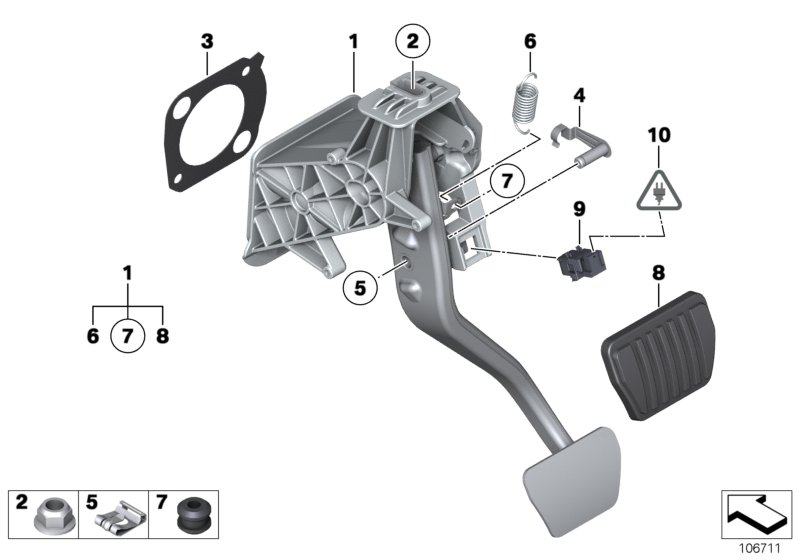 Опорный кронштейн педали/педаль тормоза для BMW RR3 Coupé N73 (схема запчастей)