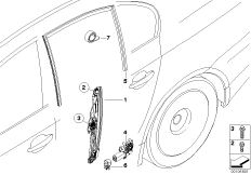 Механизм перемещения стекла двери Зд для BMW E60N 525xd M57N2 (схема запасных частей)