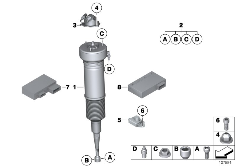 Передний пневмоамортизатор/блок упр. для BMW RR2 Drophead N73 (схема запчастей)