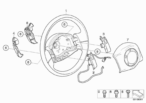 Рулевое колесо с НПБ и стептроником для BMW R53 Cooper S W11 (схема запчастей)