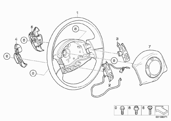 М/ф рулевое колесо с НПБ и стептроником для MINI R52 Cooper S W11 (схема запчастей)