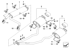 Система выпуска ОГ Зд для BMW E53 X5 4.6is M62 (схема запасных частей)