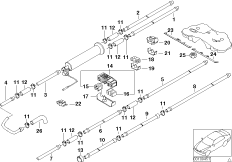 Топливопровод/ элементы крепления для BMW E38 740i M62 (схема запасных частей)