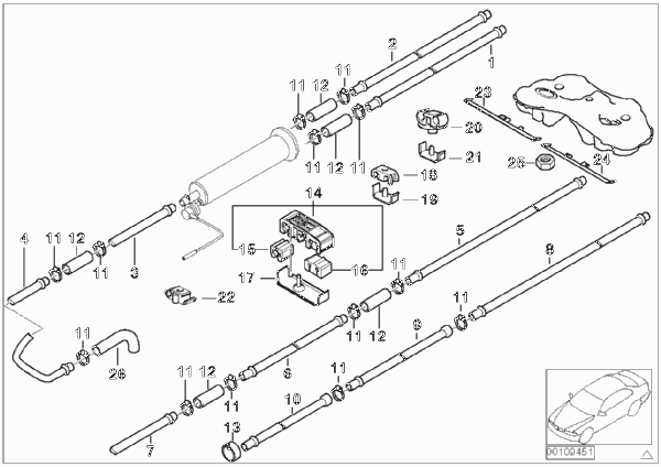 Топливопровод/ элементы крепления для BMW E38 735i M62 (схема запчастей)