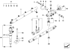 Гидроаккумулятор/распределитель/инжектор для BMW E38 740d M67 (схема запасных частей)