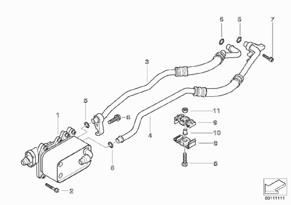 Теплообменник/трубопровод радиатора КПП для BMW E60 520d M47N2 (схема запчастей)