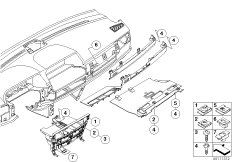 Доп.элементы панели приборов для BMW E66 730Ld M57N2 (схема запасных частей)