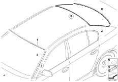 Остекление, дополнительные элементы для BMW E60 525i N52 (схема запасных частей)