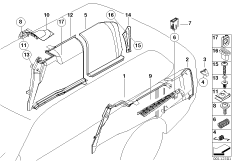 Обшивка багажного отделения Бок для BMW E39 530i M54 (схема запасных частей)