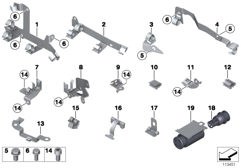 Элементы крепления жгута проводов для BMW RR3 Coupé N73 (схема запчастей)