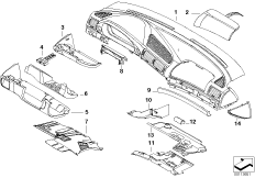 облицовка панели приборов для BMW E38 L7 M73N (схема запасных частей)