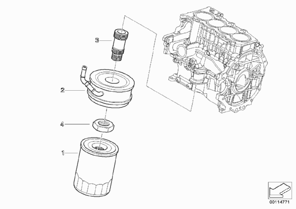 Смазочная система-масляный фильтр для BMW R50 One D W17 (схема запчастей)