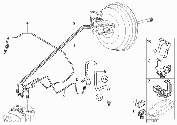 Трубопровод тормозного привода Пд с DSC для BMW E53 X5 3.0d M57N (схема запчастей)