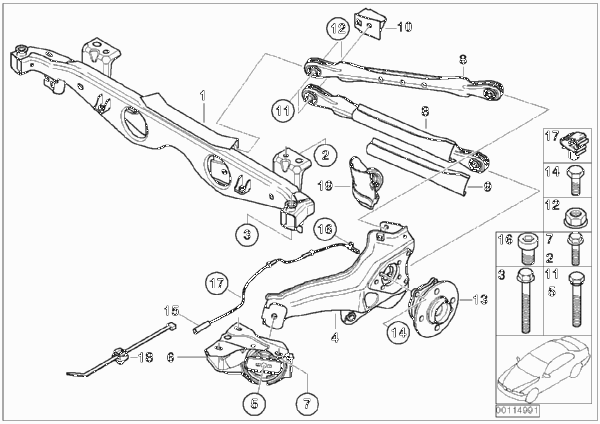 Балка мостаЗд/подвеска кол/подш.ступ.кол для BMW R50 Cooper W10 (схема запчастей)