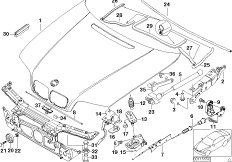 Капот/дополнительные элементы для BMW E46 320Ci M54 (схема запасных частей)
