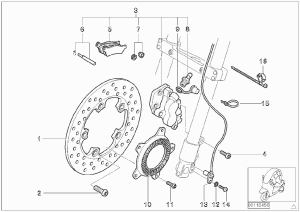 Тормозной механизм переднего колеса для BMW C1N C1 (0191) 0 (схема запчастей)
