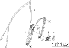 Механизм перемещения стекла двери Пд для BMW E66 740Li N62N (схема запасных частей)