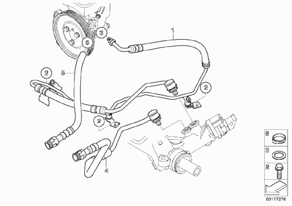 Маслопроводы гидроусилителя рул.управл. для BMW E65 730d M57N2 (схема запчастей)