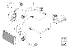 Водяной шланг системы охлаждения для BMW E65 740d M67 (схема запасных частей)