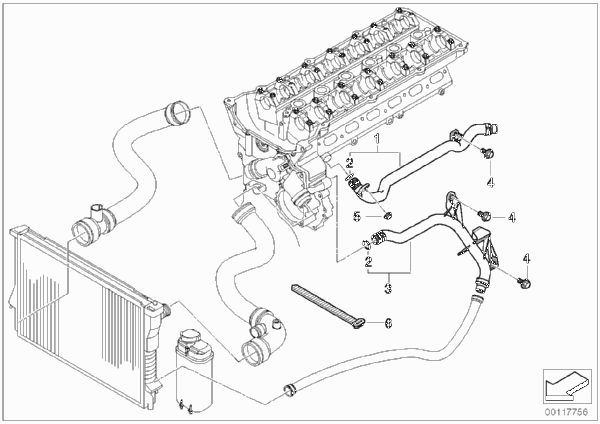 Водяной шланг системы охлаждения для BMW E85 Z4 3.0i M54 (схема запчастей)