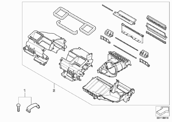 Детали корпуса кондиционера для BMW E85 Z4 3.0si N52 (схема запчастей)