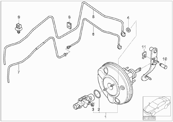 Вакуумный усилитель тормозов для BMW R50 Cooper W10 (схема запчастей)
