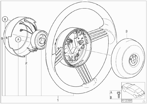 Инд.рулевое колесо, кожа, Airbag-Smart для BMW E52 Z8 S62 (схема запчастей)